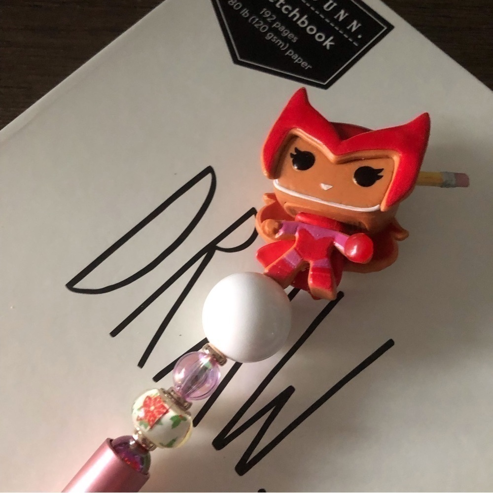 Marvel Gingerbread man handmade beaded pen: Scarlet Witch